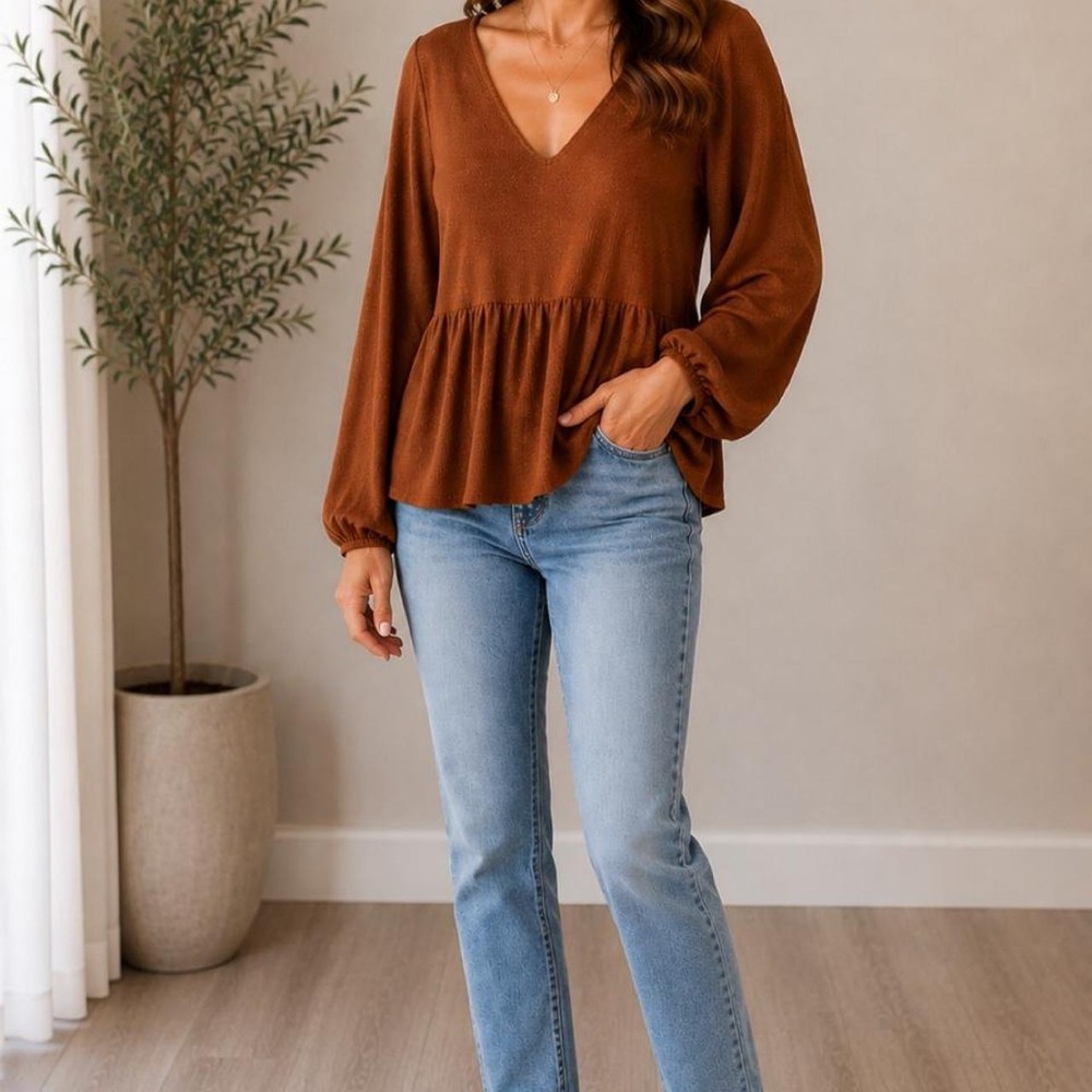 BiBi Top Women Boho Brown Size XL Cottage Core